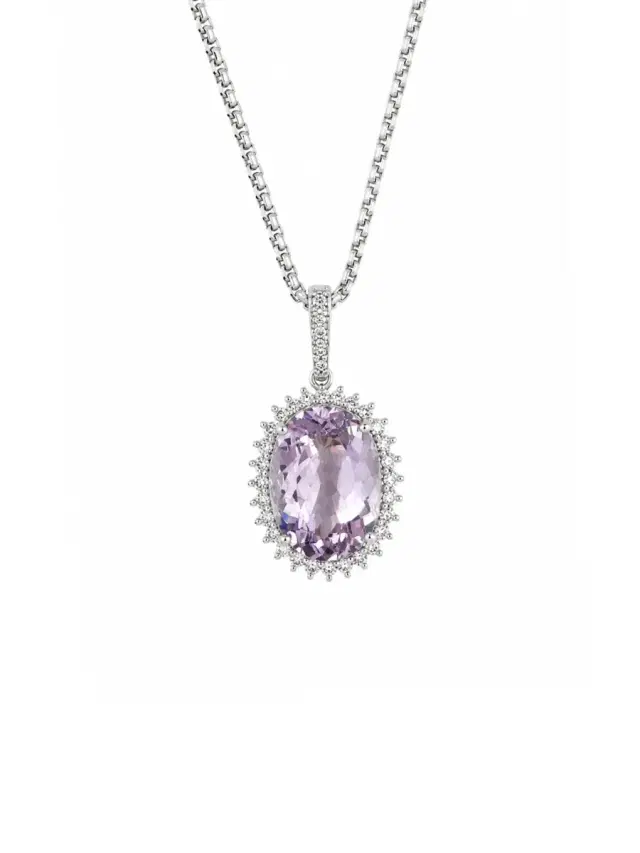 Wish Fine Jewelry 21.51ct Diamond Kunzite 14K Gold Halo Pendant Necklace