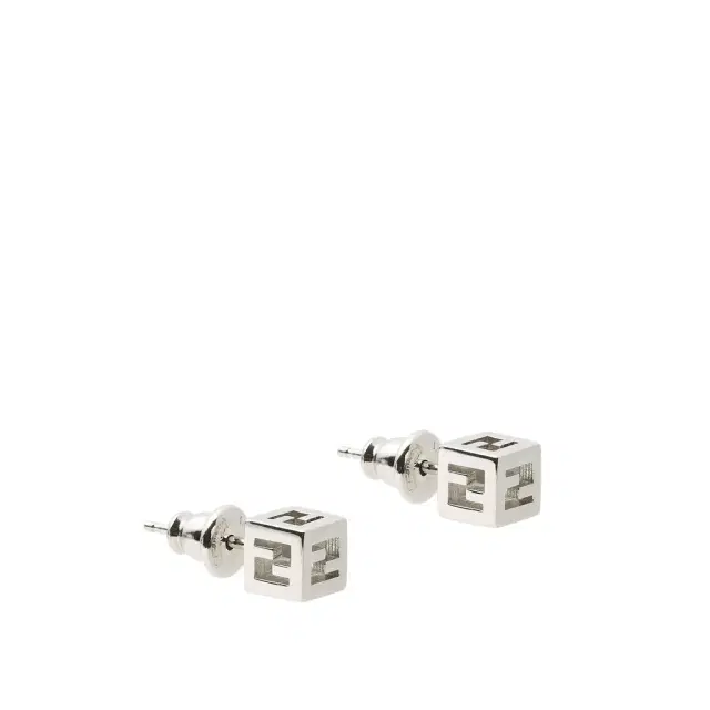 Fendi Stud earrings in a three-dimensional cube shape with the FF
