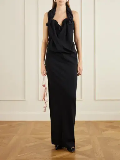 Magda Butrym Floral-appliquéd Ruched Wool-blend Maxi Dress | Thumbnail 2 Magda Butrym Floral-appliquéd Ruched Wool-blend Maxi Dress | Thumbnail 2
