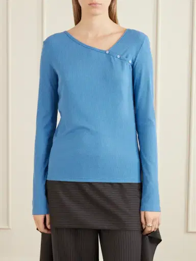 Deiji Studios Button-detail Ribbed Lyocell And Wool-blend T-shirt | Thumbnail 3