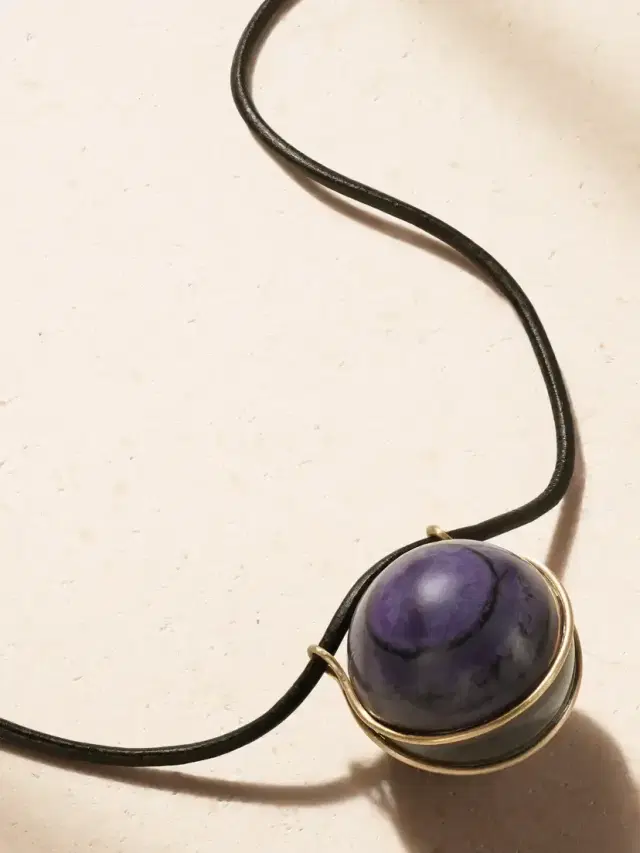 Marisa Klass 18-karat Gold, Sujilite And Leather Necklace