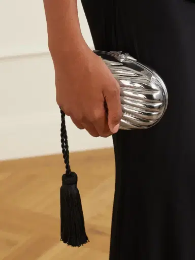 Juju Vera Petra Gemstone-embellished Tasseled Cord Silver Clutch | Thumbnail 2 Juju Vera Petra Gemstone-embellished Tasseled Cord Silver Clutch | Thumbnail 2