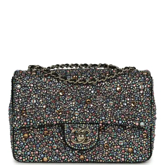 Chanel Chanel Mini Bedazzled Classic Rectangular Flap Bag Multicolor Crystals, Black Fabric Light Gold Hardware