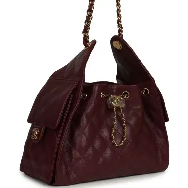 Chanel Chanel Small 25 Hobo Bag Dark Burgundy Shiny Caviar Gold Hardware | Thumbnail 2