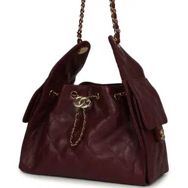 Chanel Chanel Small 25 Hobo Bag Dark Burgundy Shiny Caviar Gold Hardware | Thumbnail 5