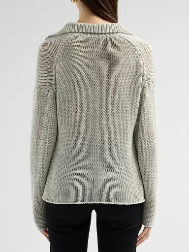Vince Women's Coated Cotton Polo Sweater - Beach Stone - Size XXS | Thumbnail 3