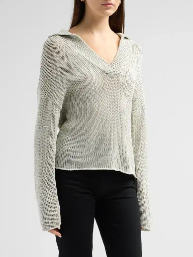 Vince Women's Coated Cotton Polo Sweater - Beach Stone - Size XXS | Thumbnail 4