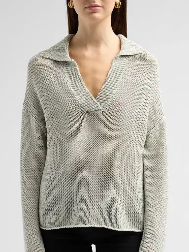 Vince Women's Coated Cotton Polo Sweater - Beach Stone - Size XXS | Thumbnail 5