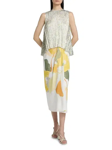 Vince Women's Citrine Bloom Pleated Top - Off White Sun - Size XXS | Thumbnail 2