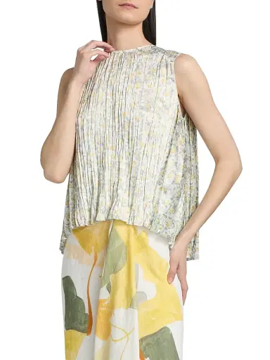 Vince Women's Citrine Bloom Pleated Top - Off White Sun - Size XXS | Thumbnail 3