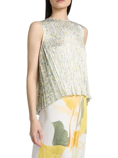 Vince Women's Citrine Bloom Pleated Top - Off White Sun - Size XXS | Thumbnail 4
