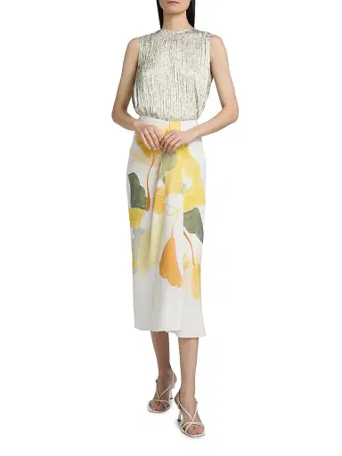 Vince Women's Painted Abstract Draped Midi Skirt - Off White Sun | Thumbnail 2