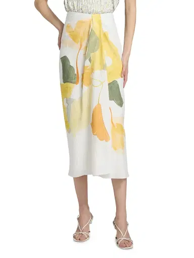 Vince Women's Painted Abstract Draped Midi Skirt - Off White Sun | Thumbnail 3