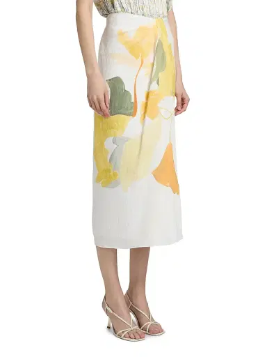 Vince Women's Painted Abstract Draped Midi Skirt - Off White Sun | Thumbnail 4