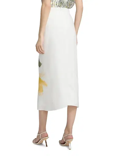 Vince Women's Painted Abstract Draped Midi Skirt - Off White Sun | Thumbnail 5