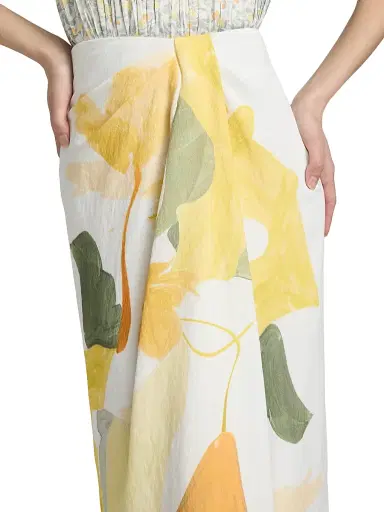 Vince Women's Painted Abstract Draped Midi Skirt - Off White Sun | Thumbnail 6