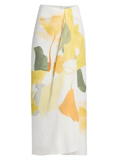 Vince Women's Painted Abstract Draped Midi Skirt - Off White Sun | Thumbnail 1