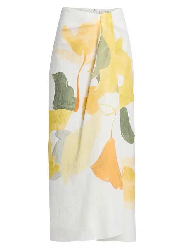 Vince Women's Painted Abstract Draped Midi Skirt - Off White Sun