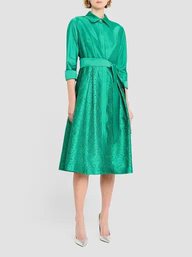 Teri Jon by Rickie Freeman Women's Satin Eyelet Cocktail Shirtdress | Thumbnail 2