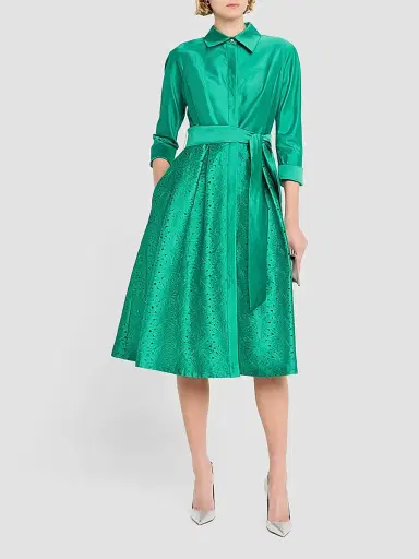 Teri Jon by Rickie Freeman Women's Satin Eyelet Cocktail Shirtdress | Thumbnail 4
