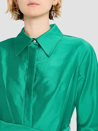 Teri Jon by Rickie Freeman Women's Satin Eyelet Cocktail Shirtdress | Thumbnail 5