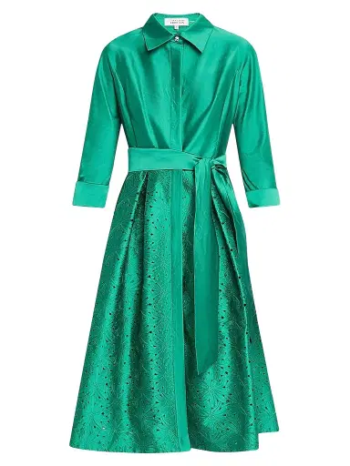 Teri Jon by Rickie Freeman Women's Satin Eyelet Cocktail Shirtdress | Thumbnail 1