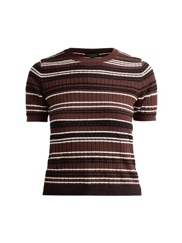rag & bone Women's Karina Ribbed Striped Top - Mahogany