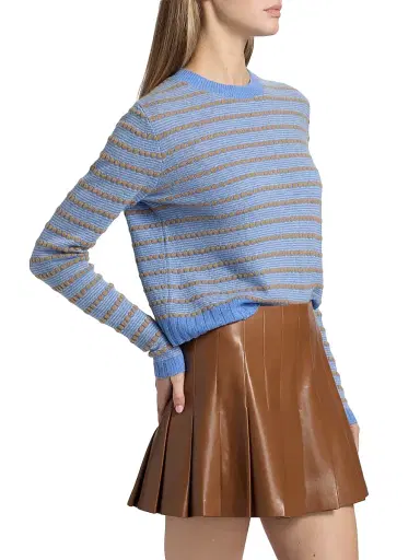 Guest In Residence Women's Pebble-Striped Cashmere Sweater - Delft Blue Combo | Thumbnail 4