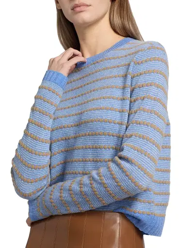 Guest In Residence Women's Pebble-Striped Cashmere Sweater - Delft Blue Combo | Thumbnail 6