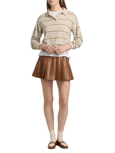 Guest In Residence Women's Collegiate-Striped Cashmere Polo Shirt - Sandstone Combo | Thumbnail 2