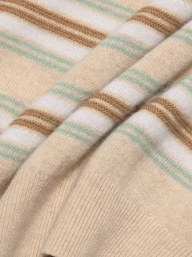 Guest In Residence Women's Collegiate-Striped Cashmere Polo Shirt - Sandstone Combo | Thumbnail 7