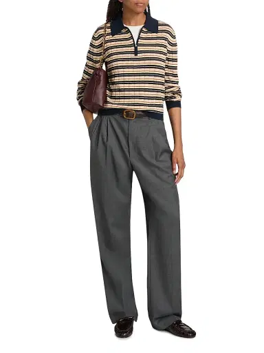 Guest In Residence Women's Striped Silk-Linen Track Polo Shirt - Midnight Combo - Size XL | Thumbnail 2
