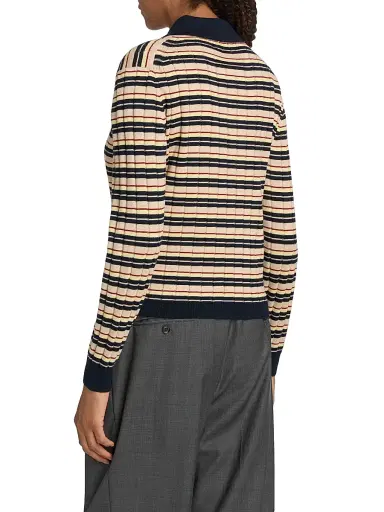 Guest In Residence Women's Striped Silk-Linen Track Polo Shirt - Midnight Combo - Size XL | Thumbnail 5