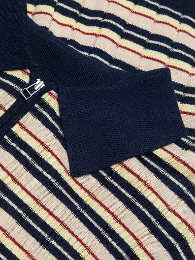 Guest In Residence Women's Striped Silk-Linen Track Polo Shirt - Midnight Combo - Size XL | Thumbnail 7