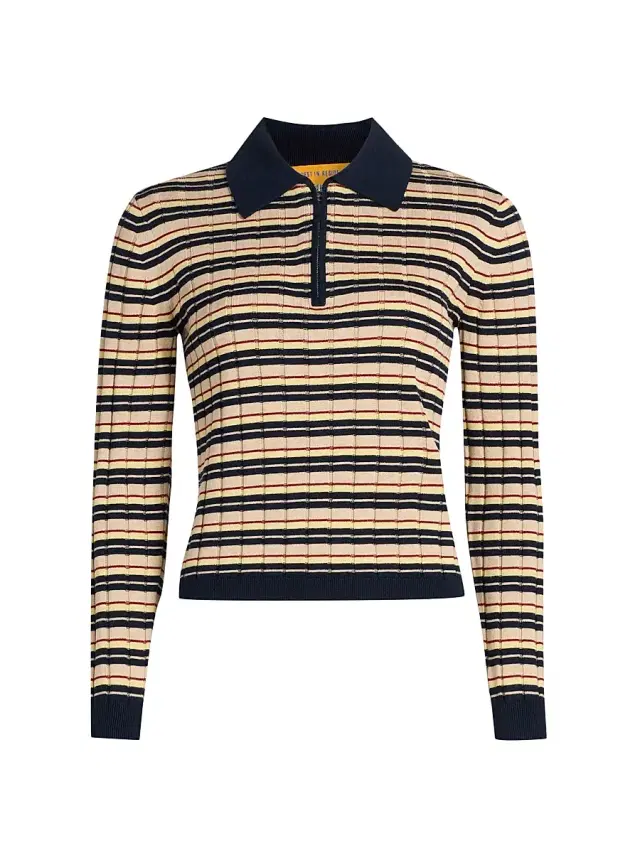 Guest in Residence Women's Striped Silk-Linen Track Polo Shirt - Midnight Combo
