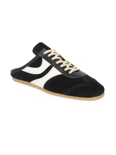 Dries Van Noten Women's Suede & Leather Sneaker Mules - Black White - Size 10 | Thumbnail 2