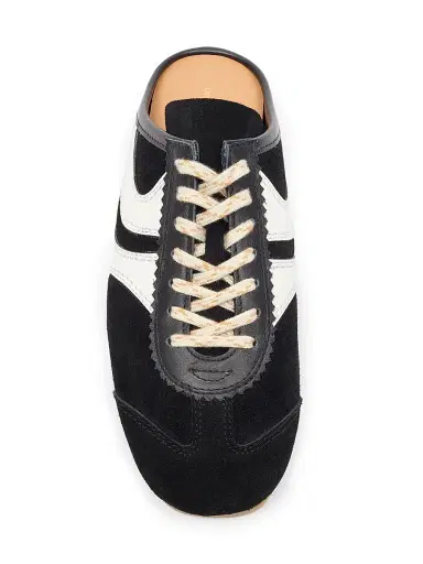 Dries Van Noten Women's Suede & Leather Sneaker Mules - Black White - Size 10 | Thumbnail 4