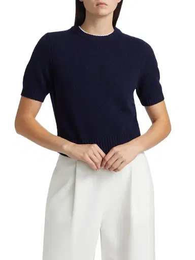 Toccin Women's Elsie Wool-Cashmere Short-Sleeve Sweater - Navy | Thumbnail 3