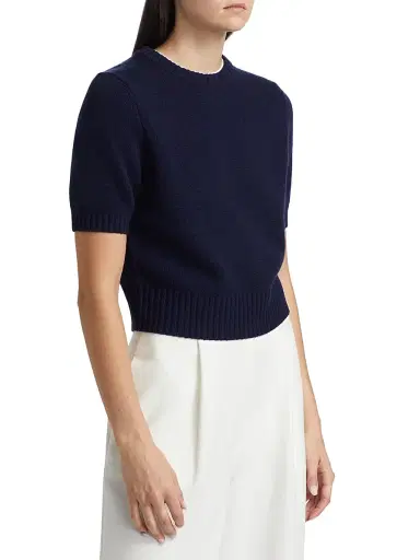 Toccin Women's Elsie Wool-Cashmere Short-Sleeve Sweater - Navy | Thumbnail 4