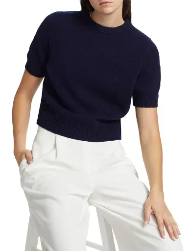 Toccin Women's Elsie Wool-Cashmere Short-Sleeve Sweater - Navy | Thumbnail 6