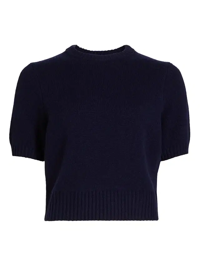 Toccin Women's Elsie Wool-Cashmere Short-Sleeve Sweater - Navy