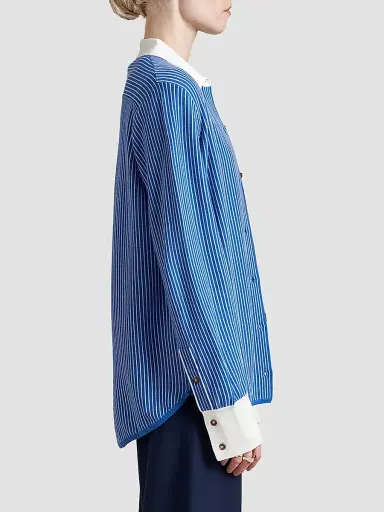 La Ligne Women's Casper Shirt - Ivory Cobalt - Size XL | Thumbnail 2