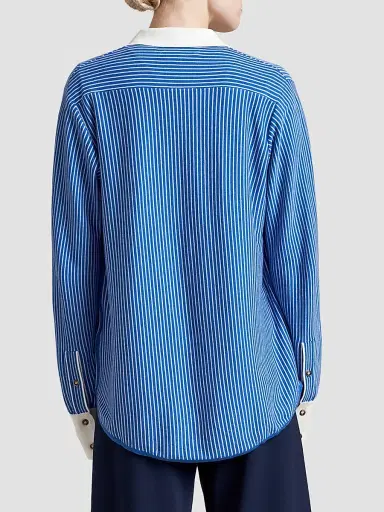La Ligne Women's Casper Shirt - Ivory Cobalt - Size XL | Thumbnail 3