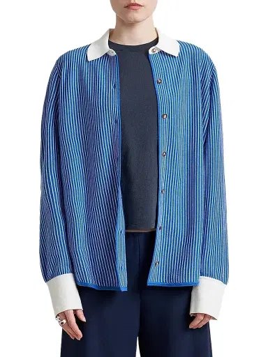 La Ligne Women's Casper Shirt - Ivory Cobalt - Size XL | Thumbnail 1