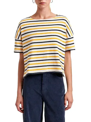 La Ligne Women's Short Breton T-Shirt - Ecru Multi | Thumbnail 1