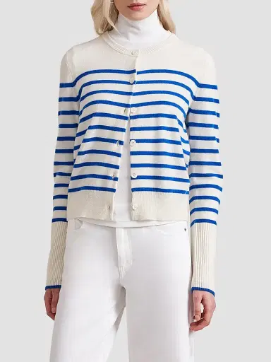 La Ligne Women's Striped Cardigan - Cream Cobalt - Size XL | Thumbnail 2 La Ligne Women's Striped Cardigan - Cream Cobalt - Size XL | Thumbnail 2