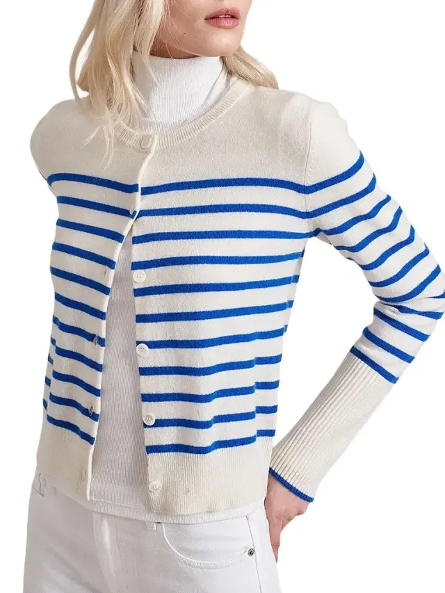 La Ligne Women's Striped Cardigan - Cream Cobalt