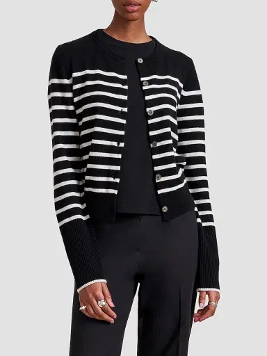 La Ligne Women's Striped Cardigan - Black Cream | Thumbnail 3