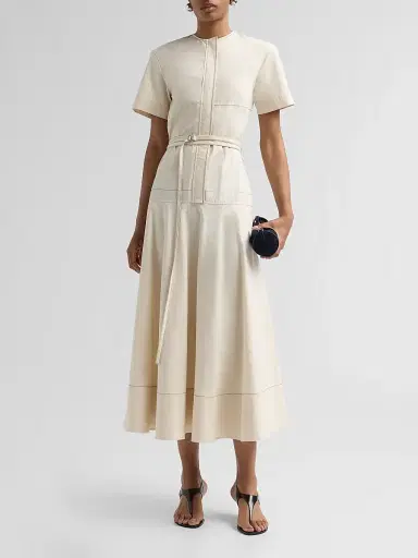 Proenza Schouler Women's Elizabeth Seamed Belted Midi Dress - Barley Melange - Size 0 | Thumbnail 2 Proenza Schouler Women's Elizabeth Seamed Belted Midi Dress - Barley Melange - Size 0 | Thumbnail 2