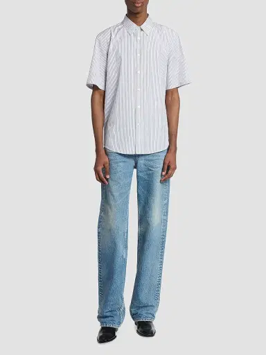 Saint Laurent Men's Cassandre Shirt in Striped Cotton Poplin - Craie Noir Bleu - Size 16.5 | Thumbnail 2 Saint Laurent Men's Cassandre Shirt in Striped Cotton Poplin - Craie Noir Bleu - Size 16.5 | Thumbnail 2